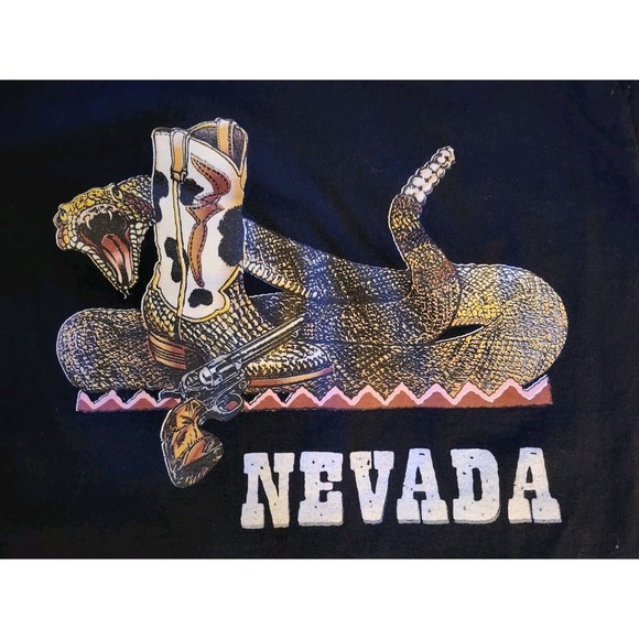 Nevada, Tourist T Shirt, Small, Gildan Vntg, Large Rattlesnake, Pistol, Boot - Picture 2 of 5